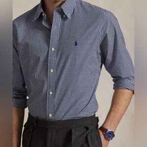 Polo, Ralph Lauren Classic Fit Gingham Stretch Poplin
Shirt - Navy/White Checked